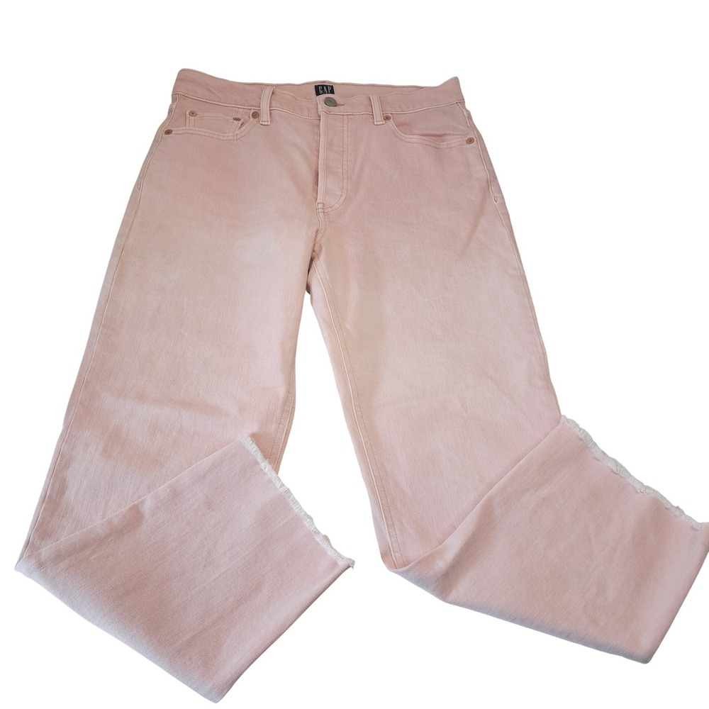 Gap Denim Jeans Women's 29 Pink Button Fly Cheeky Straight Leg Raw Hem Mid Rise